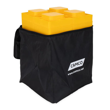 Camco Camper/RV Leveling Blocks | Features Interlocking Nested Design & Storage Bag for RV Storage and Organization | Each Leveling Block Measures 8.5" x 8.5" x 1" | 10-Pack, Design May Vary (44510)