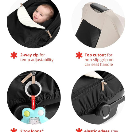 Skip Hop All Seasons Baby Car Seat Cover 4 in 1 Universal Fit with UPF40+ Sunshade and Water Resistant Fabric Oat