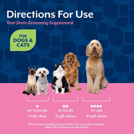 NaturVet – Tear Stain Plus Lutein – Eliminates Unsightly Tear Stains – Enhanced with Cranberry Extract, Marshmallow Root & Oregon Grape Root – for Dogs & Cats – 70 Soft Chews