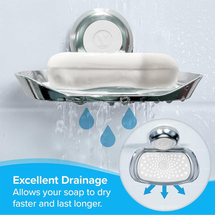 SlipX Solutions Strong Hold Suction Cup Soap Dish for Shower, Chrome