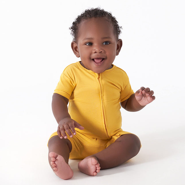 Gerber Pelele unisex de manga corta supersuave con viscosa hecha de eucalipto, Honey, 12 meses