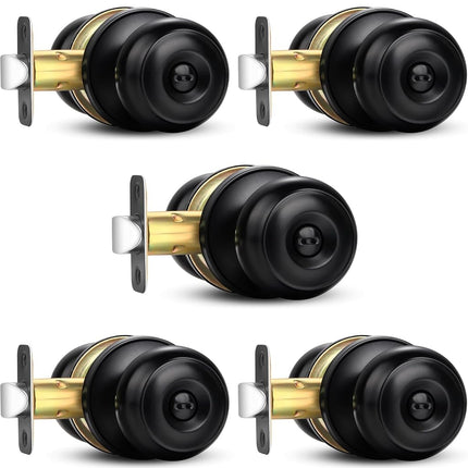 Sopoby Privacy Door Knob, 5 Pack Matte Black Round