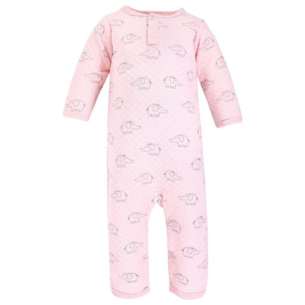Hudson Baby Unisex Baby Premium Quilted Coveralls, Pink Gray Elephant, 9-12 Months