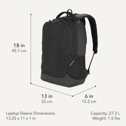 SWISSGEAR Cecil Laptop Backpack Fits up to 16-Inch Laptop, Daypack for Travel and Work, Black Hex, 18-Inch