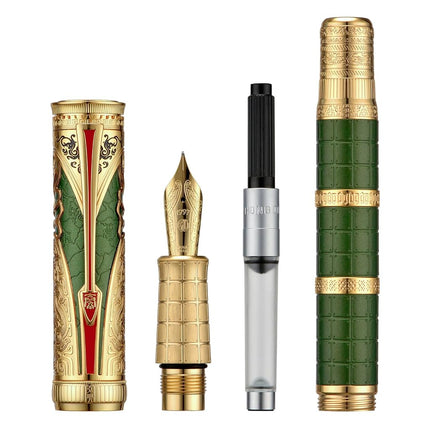 Hongdian D5X Fountain Pen Green Qin Dynasty Writing Pen, Fine Nib Smooth Pen with Converter and Pen Box Set