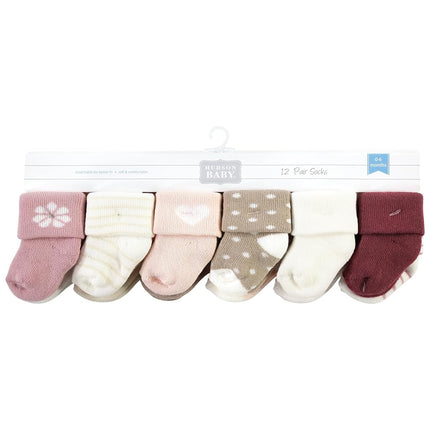 Hudson Baby Chaussettes nouveau-né et en tissu éponge riches en coton unisexe pour bébé, cœur fard, 6-12 mois