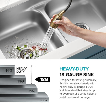 KRAUS KBU32 Premier 32-inch 16 Gauge Undermount 50/50 Double Bowl Kitchen Sink with Smart Low Divider