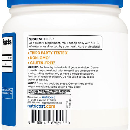 Nutricost L-Glutamine Powder (500 Grams) Unflavoured - Gluten Free & Non-GMO, 100 Servings