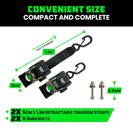 Rhino USA Retractable Boat Transom Straps (2-Pack) - Saltwater Use