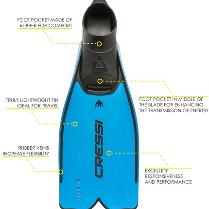 Cressi Rondinella Snorkeling Fins - Blue, Size 47 - 48