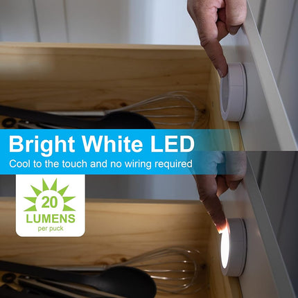 GE, Wireless, Battery Operated, 20 Lumens, Touch Activated On/Off, Bright White, Ideal for Closets, Cabinets, Attic, Garage and More, 25434, 2 Pack, LED Puck Lights, 2 Count