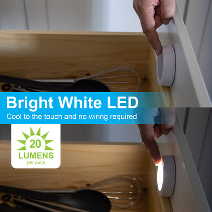 GE, Wireless, Battery Operated, 20 Lumens, Touch Activated On/Off, Bright White, Ideal for Closets, Cabinets, Attic, Garage and More, 25434, 2 Pack, LED Puck Lights, 2 Count