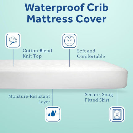 Sealy Baby Stain Protection Waterproof Crib Mattress Protector Cover, Fitted Toddler Bed Pad, Protective Sheet for Boys and Girls Bedding, Noiseless & Machine Washable/Dryer Friendly 52x28 - White