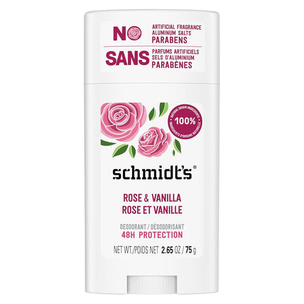 SCHMIDT'S Natural Deodorant Stick 75g, Rose & Vani