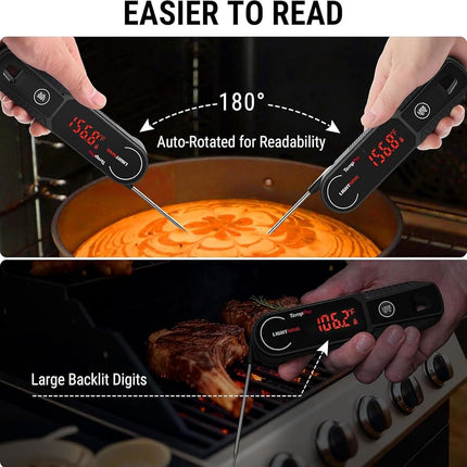 ThermoPro Lightning One-Second Instant Read Meat Thermometer, Calibratable Kitchen Food Thermometer with Ambidextrous Display, Waterproof Cooking Thermometer for Oil Deep Fry Smoker BBQ Grill