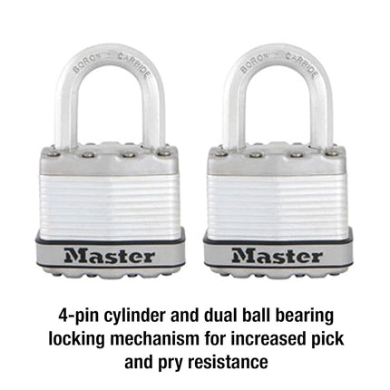 Master Lock M1XTCCSEN 1-3/4-Inch Wide Magnum Laminated Steel Padlock, 5/16-Inch Diameter, 1-Inch Shackle Clearance, Twin Pack, Silver, 2 Pack, Keyed-Alike