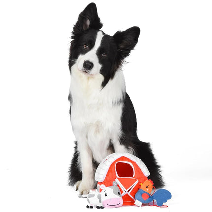 Fisher-Price for Pets Farmhouse Burrow Dog Toy with Removable Mini Rooster and Mini Cow Plush Toys, Developmental Toys for Dogs