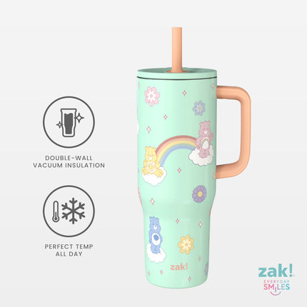 Vaso de viaje Sutton Care Bears de Zak Designs para llevar, de acero inoxidable de 887 ml con aislamiento al vacío, pajita de silicona y asa de transporte para bebidas frías (Care Bears)