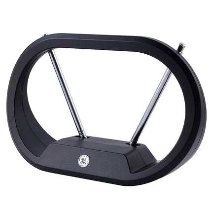GE UltraPro Traditional Rabbit Ears Indoor Black TV Antenna, Dipoles, Weighted Base, Tabletop Antenna, Digital, HDTV Antenna, Smart TV Compatible, 4K 1080P VHF UHF, Compact Design, 33675