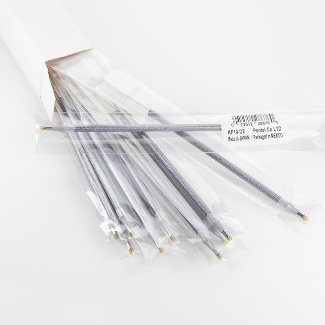 Recharge de stylo gel Pentel Arts Sparkle Pop, (1,0 mm), trait gras, encre argent-argent clair, paquet de 12 recharges (KF10-DZ)