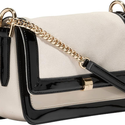 Cole Haan Women's Daniella Leather Chain Shoulder-Handbags, Black/White, One Size