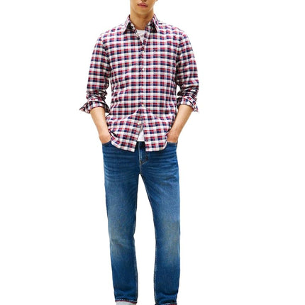 Tommy Hilfiger Mens Long Sleeve Oxford Shirts in Regular Fit, Men's Button Down Shirts, Also Available in Big and Tall, Regatta Red/Check, XXL