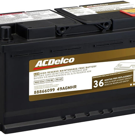 Batterie AGM ACDelco Gold 49AGMHR avec garantie de 36 mois et réserve élevée, groupe BCI 49