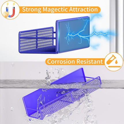 Magnetic Spice Rack for Refrigerator, 2 Pack 100% Metal Strong Magnet Shelf, Space Saving Spice Organizer W/Hooks, Movable Magnetic Fridge Shelf, Kitchen Home Laundry Storage Organization,Purple Blue