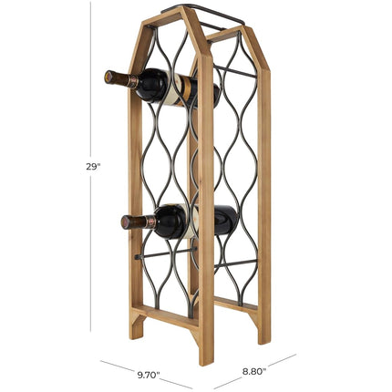 Deco 79 Wood Tall 8 Slot Wine Rack with Gray Metal Curved Teardrop Holders, 10" x 9" x 29", Brown