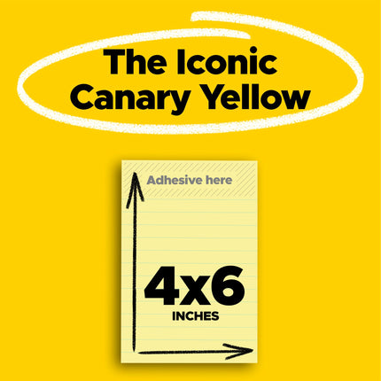 Post-it Super Sticky Lined Notes, 4 Sticky Note Pads, 4 x 6 in., School Supplies, Office Products, Sticky Notes for Vertical Surfaces, Monitors, Walls and Windows, Canary Yellow