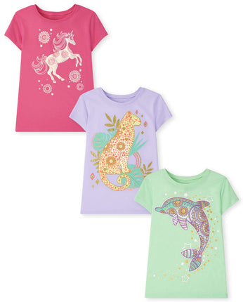 The Children's Place Girls' Animal Short Sleeve Gr