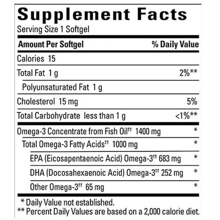 Nature Made Ultra Omega-3 Burpless Fish Oil 1400 mg Softgels w. Omega 3 1000 mg 130 Ct