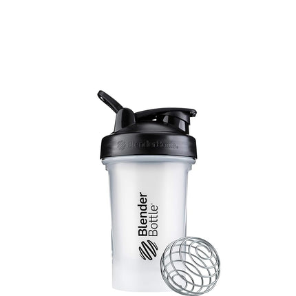 Bouteille Shaker BlenderBottle Classic V2, parfaite pour les shakes protéinés et les pre-workouts, 590 ml, Transparent/Noir