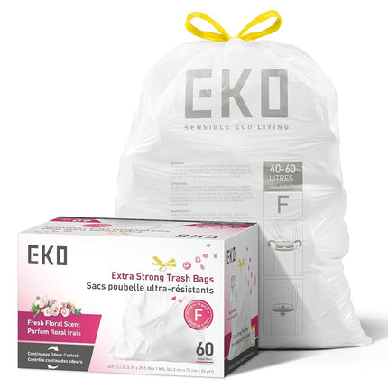 EKO 40-60L Drawstring Bin Liners, 60 Count Floral 