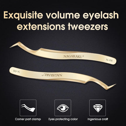 NAGARAKU Eyelash Extensions Tweezers for make Fans Curved Individual Mega Volume Lashes Precision Stainless Steel Professional Precision Tweezers Lash Tweezers For Eyelash Extensions (N-08)