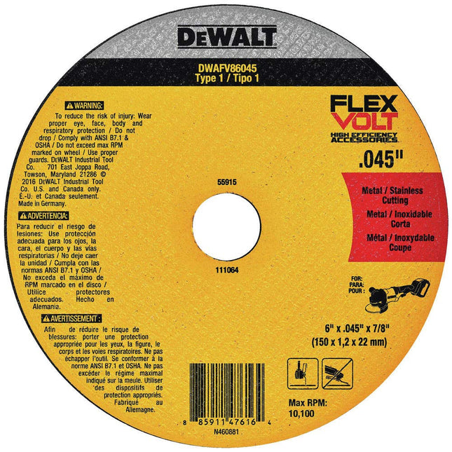 DEWALT DWAFV86045 FLEXVOLT T1 Cutting Wheel, 6" x .045" x 7/8"