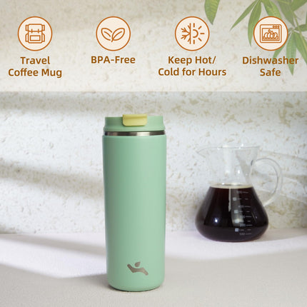 Konokyo Tumbler with Lid, 16 oz Travel Coffee Mug Double Wall Vacuum Stainless Steel Thermal Metal Cup Insulated Water Bottle,Macaron Green