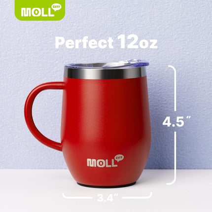 Mollcity Tumbler with Lid and Straw-12 oz Stainless Steel Double Wall Vacuum Insulated Tumbler Cup with Handle (Canyon Red-Sky Blue)