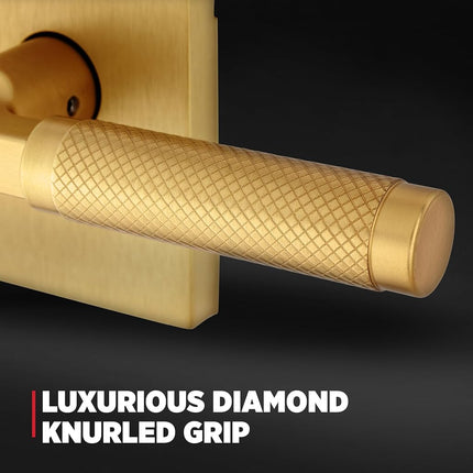 Kwikset Prava Dummy Door Knurled Handle, Single Sided Lever for Closets, French Double Doors, and Pantry, Satin Brass, Non-Turning Reversible Interior Push/Pull Lever, with Microban Protection