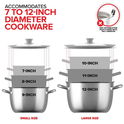 Modern Innovations Universal Lids (Set of 2) Fits 7 to 12-Inch Cookware, Silicone Replacement Pan Lid, Glass Top Covers for Skillets, Pots, Frying Pans, Cast Iron - Grey