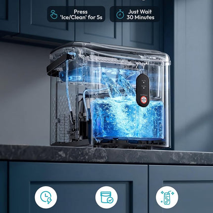 EUHOMY Countertop Ice Maker Machine with Handle, 26.3lbs Per Day, 9 Cubes in 6 Mins, Auto-Cleaning Portable Ice Maker with Basket and Scoop, for Home/Kitchen/Camping/RV (Silver)