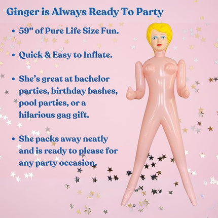 merrimix Inflatable Blow Up Doll for Parties, Pranks, Bachelor, Halloween, Birthday, Gag Gift, Holidays - Ginger 58" (Judy)