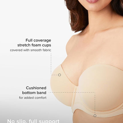 Wacoal Women's Red Carpet Strapless Bra Full Coverage, Black, 36DD