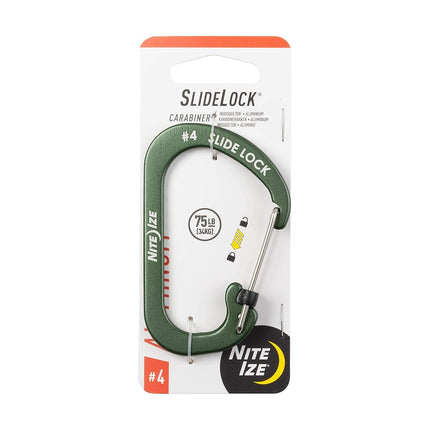 Mousqueton Nite Ize SlideLock en aluminium, taille nº 4, olive