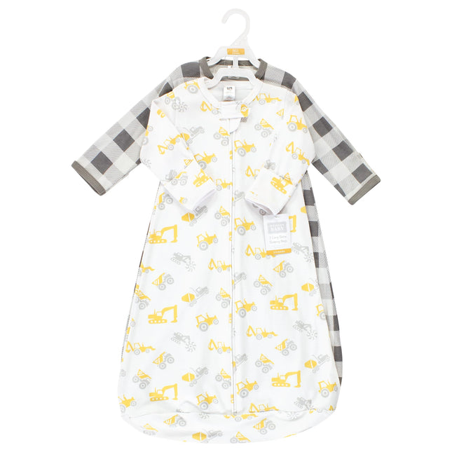 Hudson Baby BabyCotton Long-Sleeve Wearable Sleeping Bag, Sack, Blanket, Construction Vehicles Long Sleeve, 0-3 Months