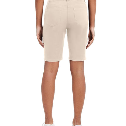 IZOD - Bermuda de gabardina elástica ajustada para mujer, talla junior, color caqui, 9