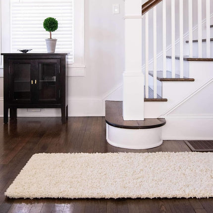 Unique Loom Solo Solid Shag Collection Modern Plush Pure Ivory Runner (3' x 10')