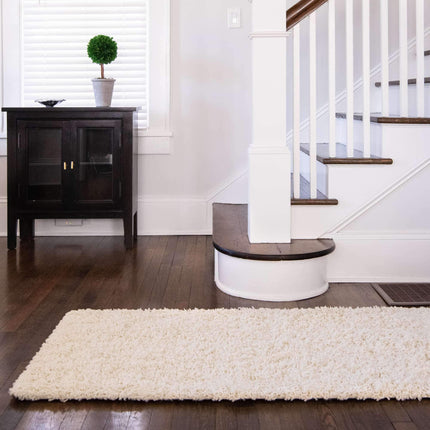 Unique Loom Solo Solid Shag Collection Modern Plush Pure Ivory Runner (3' x 10')