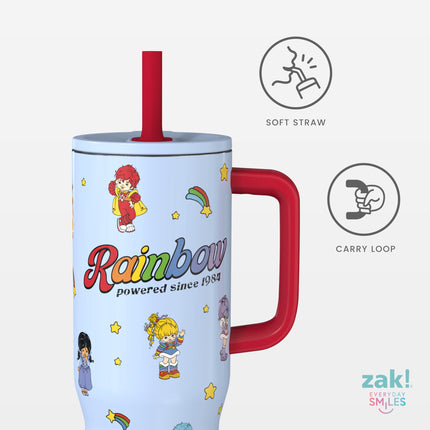 Vaso de viaje Sutton Rainbow Brite de Zak Designs para llevar, 887 ml, acero inoxidable con aislamiento al vacío, popote de silicona y asa de transporte para bebidas frías (Rainbow Brite, Color Kids)
