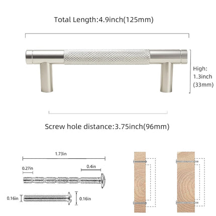 COTYKILEY 10 Pack 3.75 Inch(96mm) Brushed Satin Nickel Cabinet Handles Sliver Knurled Kitchen Cabinet Pulls Cabinet Door Handles Kitchen Cabinet Hardware Cupboard Drawer Pulls Dresser Handles